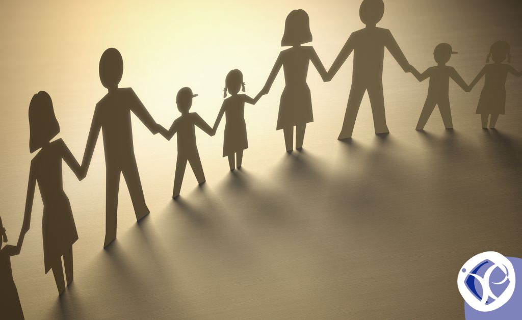Silhouette of a family which consists of two couples and two children